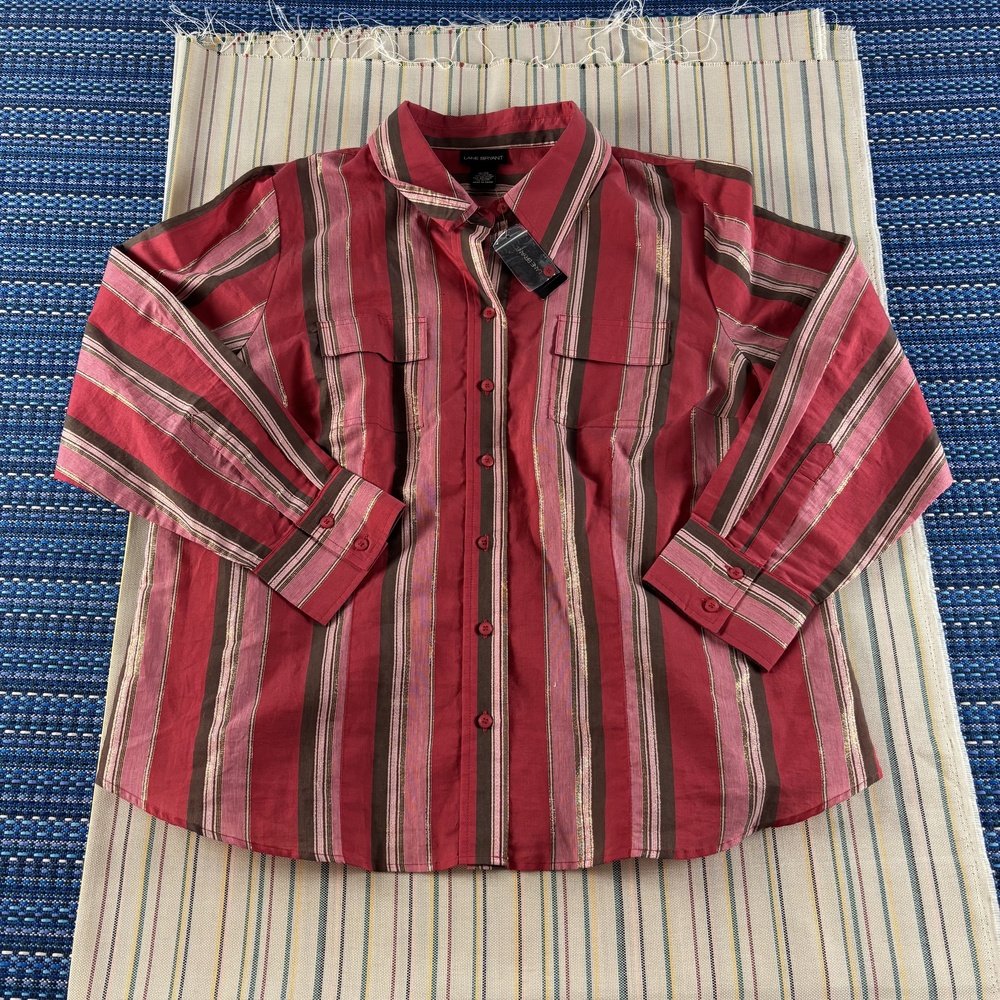 Lane Bryant Shirt Womens 18/20 Striped Button Up Metallic Long Sleeve NWT
